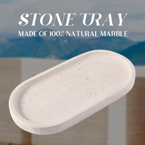 Koville Natural Marble Tray for Bathroom, Vanity Decorative Marble Trays for Countertop Organizer, Catchall Trays for Pe