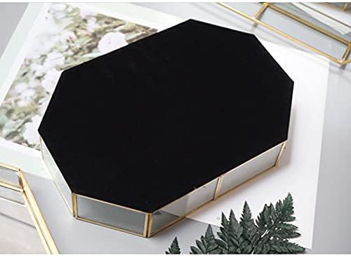 Square Vintage Gold Mirror Glass Vanity Tray,Ornate Geometric and Brass Plated Display Storage Organizer for Makeup Brus