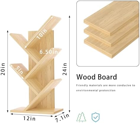 SHEEPAM Small Tree Book Shelf,5 Tier Bookshelf, Wood Desktop Bookcase