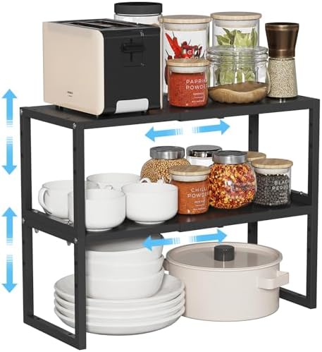 2 Pack Expandable Kitchen Cabinet Shelves Organizer,Heavy Duty Metal Shelving Units and Storage,Stackable Adjustable Kit
