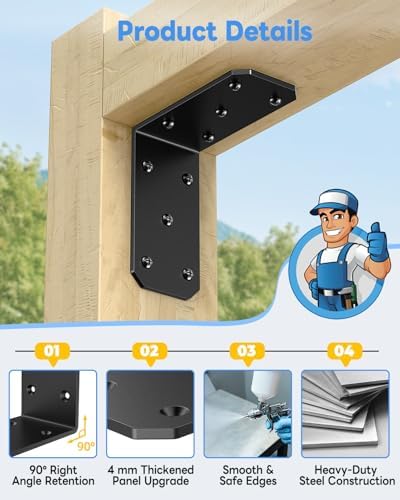 5 Inch Heavy Duty L Brackets, 90 Degree Bracket, Black-16 Pcs