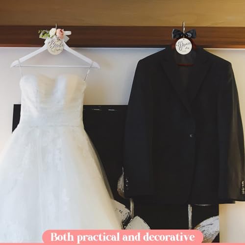FillTouch 2 Pack Bride Groom Hangers for Wedding Dress with Bow, Pink