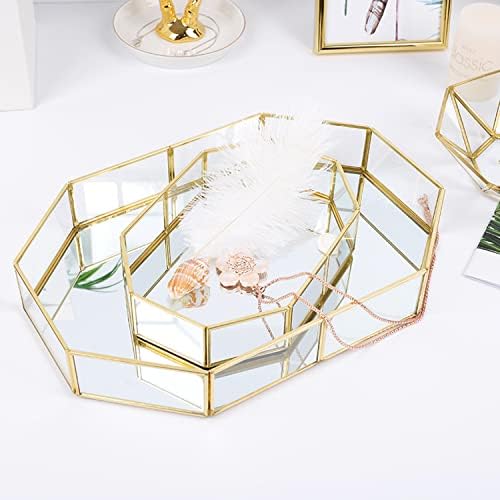 Golden Mirror Tray Cosmetic Tray Perfume Tray toiletries Tray Jewelry Perfume Organizer Makeup Tray for Vanity, Dresser,