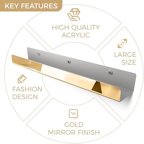 2 Packs 24 inches Gold Acrylic Shelves,Book Shelf for wall