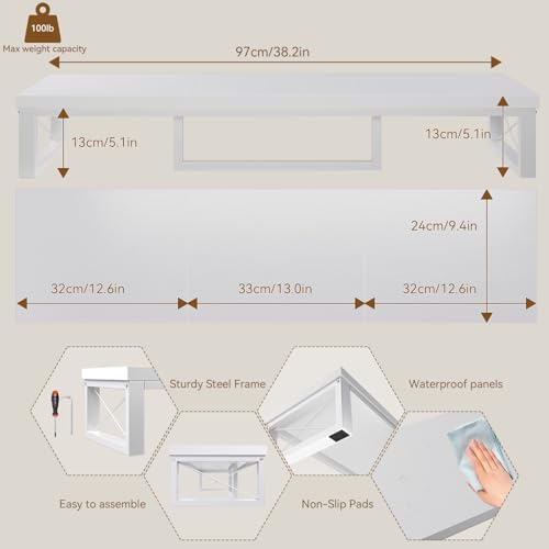 IBUYKE Large Dual Monitor Stand Riser for 2 Monitors, Wooden Desktop Computer Monitor Stand Storage Shelf and Steel Legs