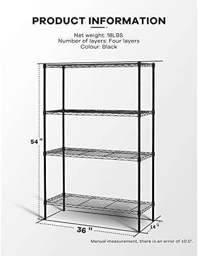 HCY 4-Tier Wire Shelving Unit Storage Shelves Shelf Organizer 54"x36"x14" Heavy Duty Metal Storage Rack NSF Height Adjus