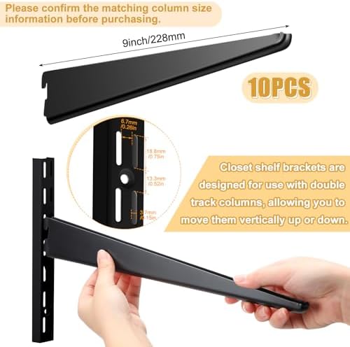 Yalikop 10 Pack Adjustable Shelf Brackets for Double Track System Closet Organization Heavy Duty Wire Shelf Brackets (Bl