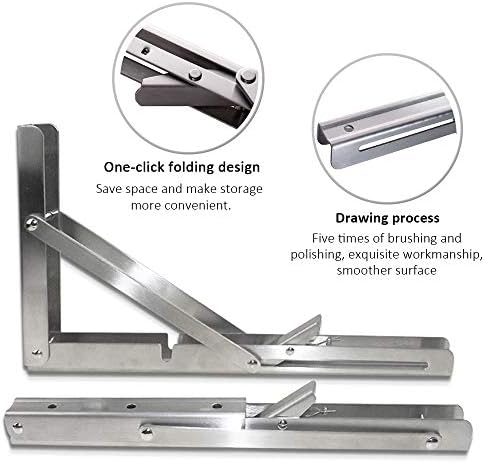 Storystore Folding Shelf Brackets - 16 Inch Heavy Duty Stainless Steel Collapsible Shelf Bracket for Bench Table, Space 