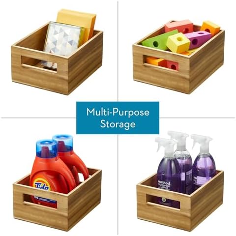 iDesign Acacia Wood Pantry Storage Bin with Handles - Set of 2