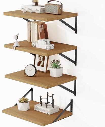 Heimlove 16W x 12D Deep Floating Shelves Set of 4 Oak