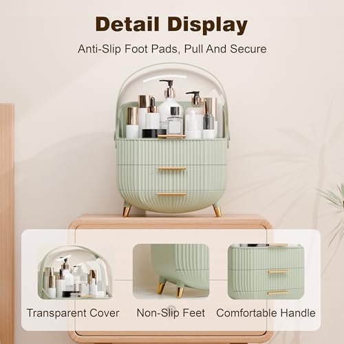 lurcns Makeup Organizers and Storage, Make up Organizer for Vanity Cosmetics Skincare Organizers With Lid and Drawers Di