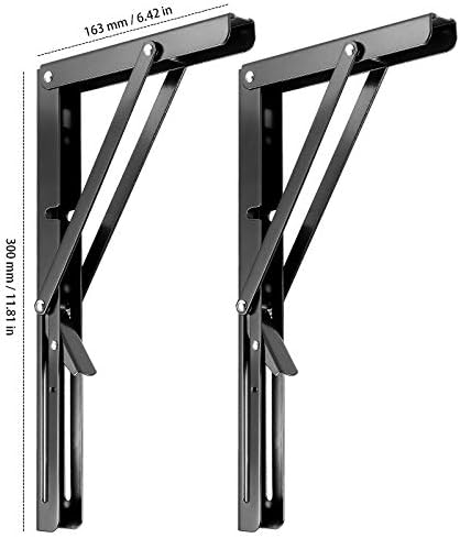 6 PCS 12 Inch Collapsible Folding Shelf Brackets, Wall Mount, Black