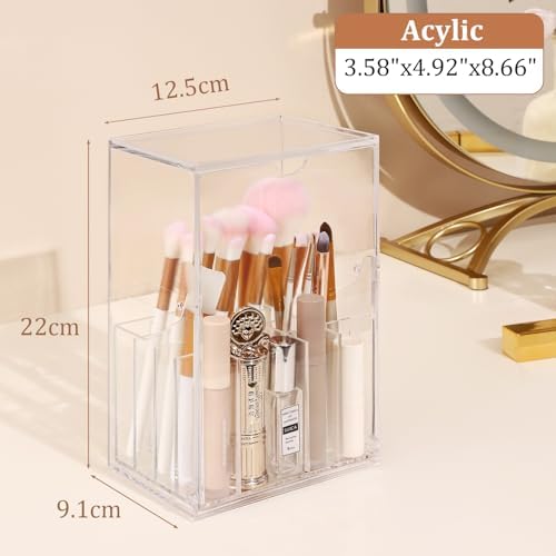Acrylic Makeup Brush Holder with Lid for Vanity, 17-Slots Large Capacity