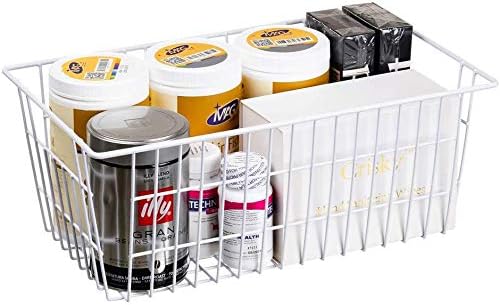 Wire Storage Basket Freezer Organizer Bins Refrigerator Organization Storage Baskets with Handles for Pantry, Freezer, L