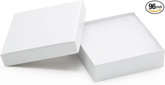 Magicool Hanger 96 Pack 3.5x3.5x1 Inch Cardboard Jewelry Boxes,Used for Necklaces,Bracelets,Earrings,Jewelry,Small Gift Packaging,Jewelry Gift Boxes with Lids and Filled with Cotton(White)