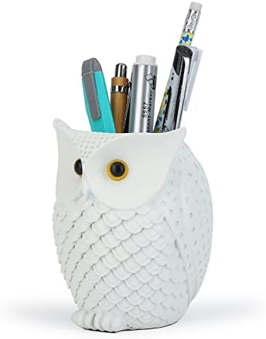 Owl Pen Holder Makeup Brush Holder Desk Organizer for Desk White