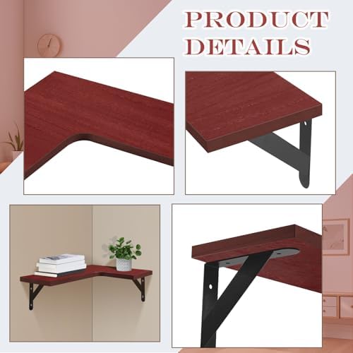 Corner Floating Shelves, Set of 4, Red, 15.9 x 11.4 Inch