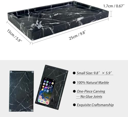 Natural Black Marble Vanity Tray, 9.8"x5.9"