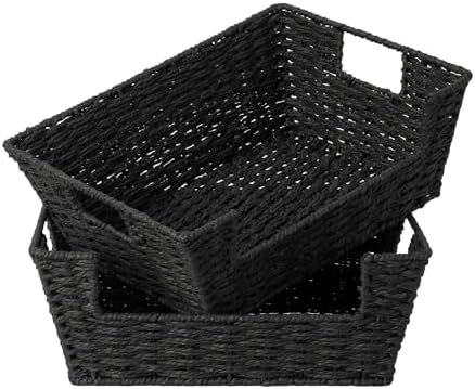 StorageWorks Pantry Baskets for Shelves, Snack Baskets, Black Paper Rope