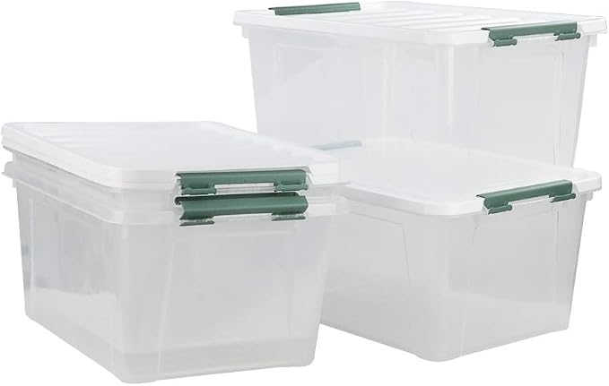 Gloreen 20 Quart Clear Storage Bins with Lid and Handle, Multipurpose Stackable Plastic Storage Latches Box/Containers,set of 4