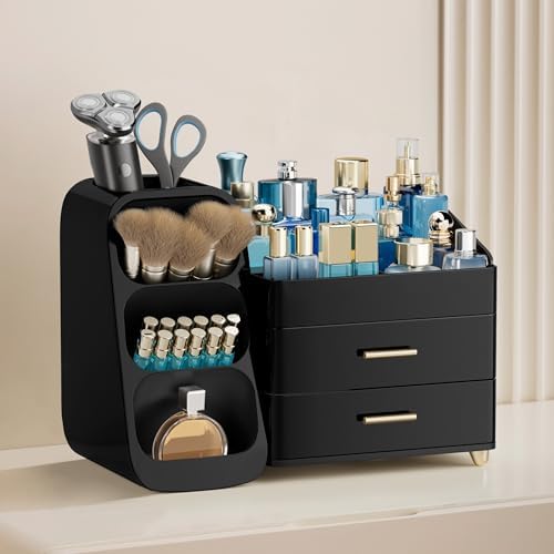 HBlife Cologne Organizer for Men Makeup Organizer with Brush Holder for Vanity, Large Plastic Bathroom Countertop Organi