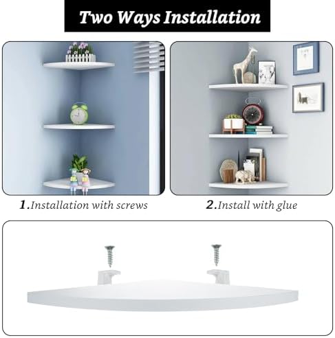 4 Pcs Floating Corner Shelf with Mounting Accessories, Wooden Round Corner Wall Shelves, Wall Mounted Corner Storage She