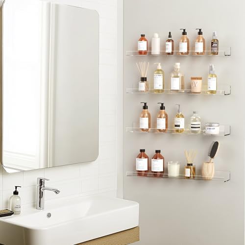 HBlife 24 Inches Floating Shelves Wall Mounted Clear Acrylic Shelves for Figures, 16 Inch Stud Spacing Invisible Floatin