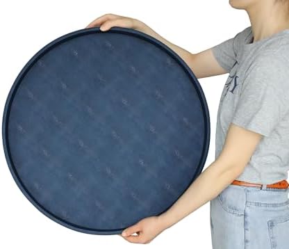 HofferRuffer Large Round Serving Tray 24'', Elegant Faux Leather Circle Ottoman Table Tray, Serve Tea Coffee Breakfast i