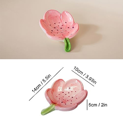 Ceramic Tulip Shaped Pink Soap Dish for Shower, Kitchen, Bedroom