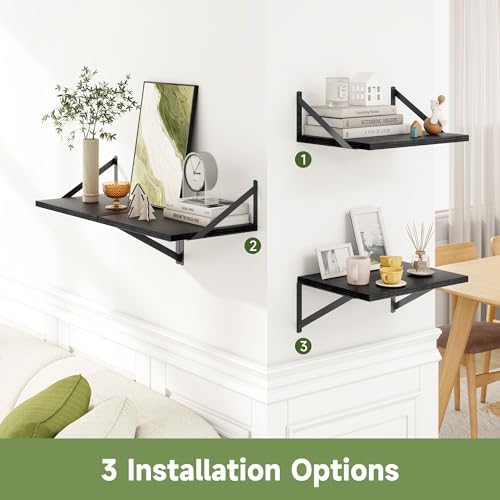 Heimlove 16W x 12D Deep Floating Shelves Set of 4 Black