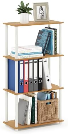 Furinno Turn-N-Tube Toolless Assembly Storage Shelves, 4-Tier Oak Book Shelf, Open Storage Bookshelf, for Organization a
