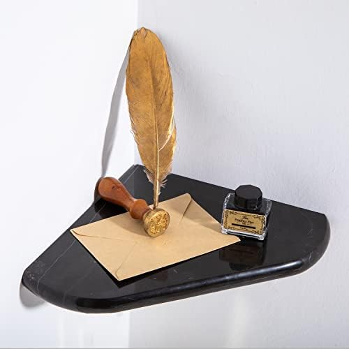 Lovdeco Marble Corner Shelf Wall Mount, Nero Marquina Black Marble Corner Shower Shelf, Polished 8" Round Edge Corner Sh
