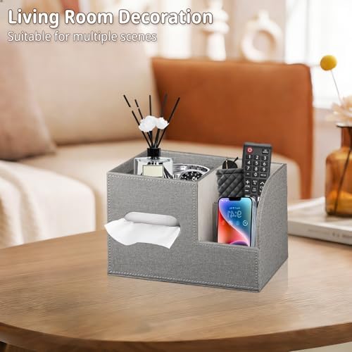 PU Leather Square Tissue Box Cover with Storage Tray,Cube Tissue Box Holder