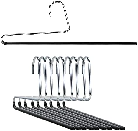 Mawa by Reston Lloyd Reverse Hook Trouser Series Non-Slip Space-Saving Clothes Hanger with Single Rod for Pants, Style KH/35U, Set of 10, Black