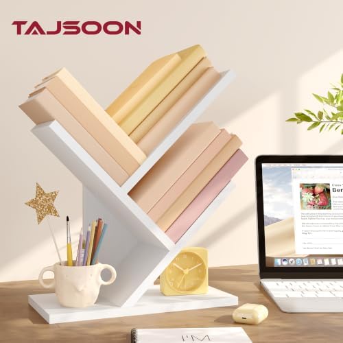 Tajsoon Tree Bookshelf 3-Tier Small Book Organizer, White