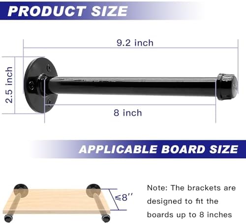 6 Pack Pipe Shelf Brackets 8 Inch, Industrial Iron Pipe Floating Shelves Bracket Heavy Duty Metal Shelving Brackets for 