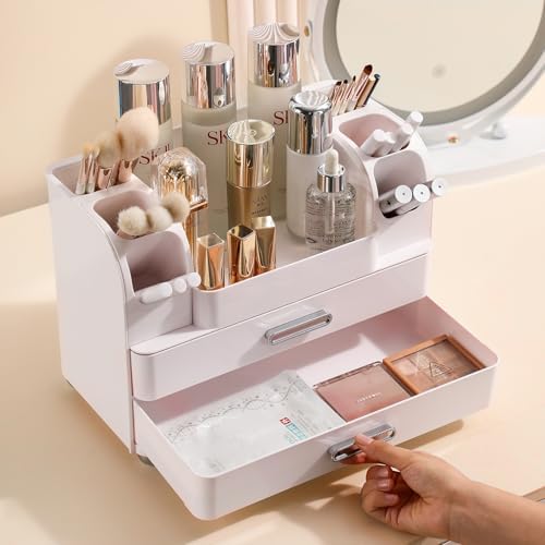 Anyoifax Makeup Organizer Countertop with Large Drawers, All White