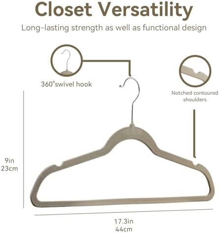 Premium Velvet Hangers 50 Pack, Non-Slip Suit Clothes Hangers, 360 Degree Swivel Hooks and Slim Profile to Maximize Closet Space Grey/Silver