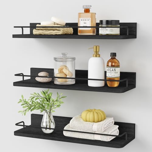 Black Floating Shelves for Wall, Bahtroom Wall Shelves Over Toilet