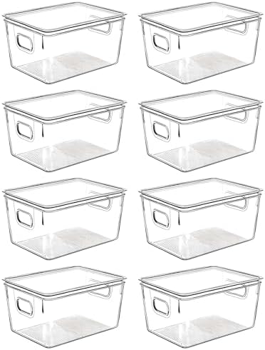 Clear Plastic Storage Bins with Lids, Perfect for Kitchen Organization or Pantry Organization and Storage, Stackable Fri