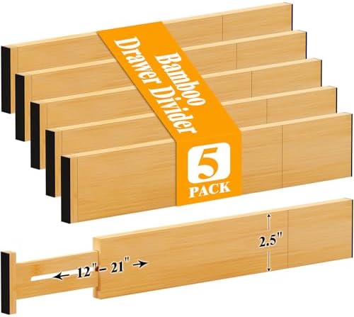 Bamboo Drawer Dividers, 12-21 Inch Kitchen Adjustable Drawer Organizers