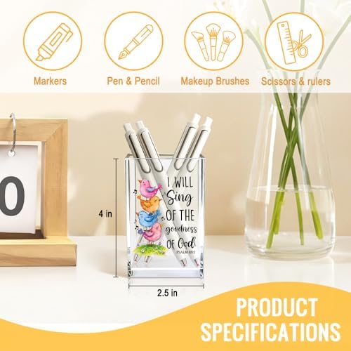 I Will Sing of The Goodness of God Acrylic Cosmetic Pencil Pen Holder Cup, Religious Faith-Based Gifts for Christian Mom Grandma Aunt Daughter Niece Women, Thanksgiving Gifts for Coworker Boss