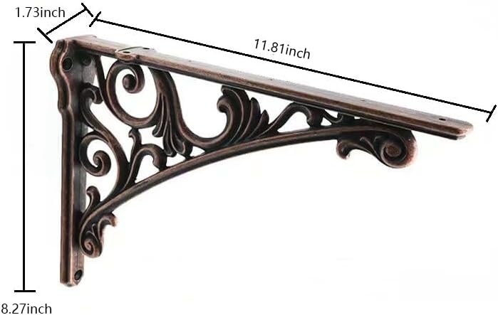 Decorative Shelf Bracket 12 inch Antique Copper Brackets for Shelving Solid Heavy Duty Vintage DIY Projects Hardware Inc