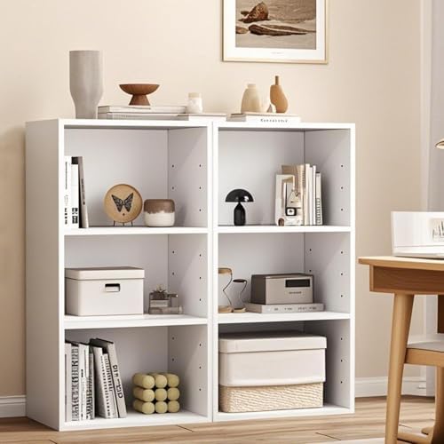 POWERSTONE 3 Tier Bookcase Set of 2, Small Open Bookshelf, Wooden Storage Book Shelf with Adjustable Panels for Living R