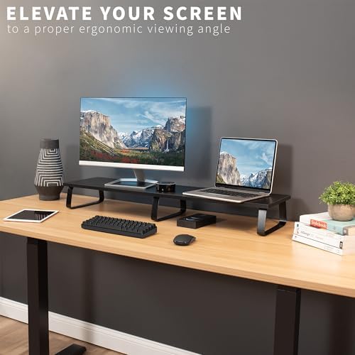 VIVO 39 inch Extra Long Monitor Stand, Wood & Steel Desktop Riser, Dual Screen, TV, Keyboard, Laptop, Ergonomic Desk and