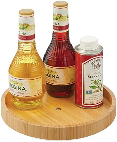 mDesign Bamboo Lazy Susan Turntable Food Storage Container for Cabinets, Pantry, Refrigerator, Countertops, Spinning Org