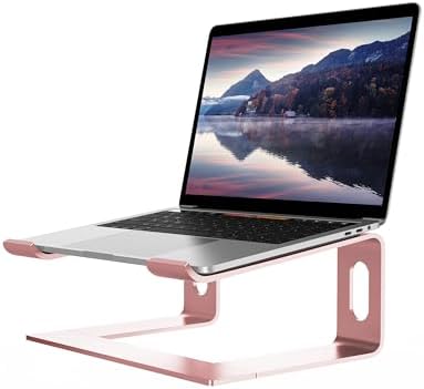 ALASHI Ergonomic Laptop Stand, Aluminum Desk Riser, 10-15.6", Pink