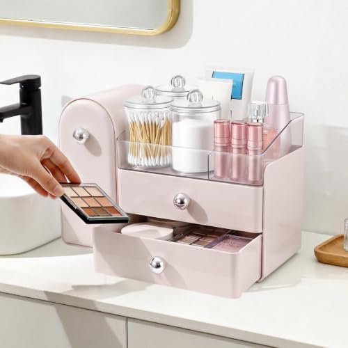 Makeup Organizer Countertop with Makeup Brush Holder,Pink