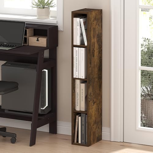 Furinno Fulda Book Shelf, 4-Tier Narrow Bookshelf, Standing Bookcase with 6-in Width Storage Shelf, 9.3 x 5.9 x 41.6, fo