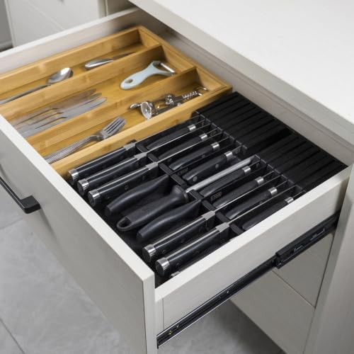 Utoplike Bamboo In-Drawer Knife Block Organizer, Drawer Knife Holder Black